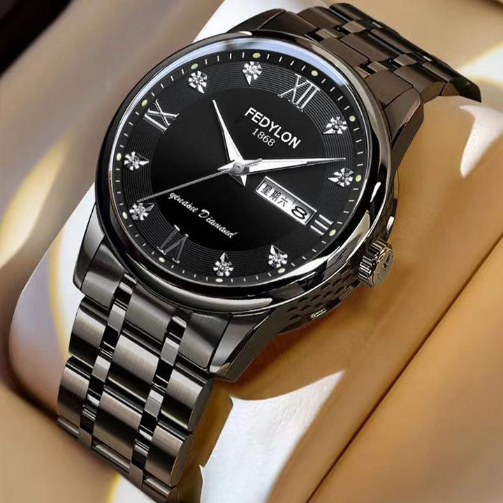 Fedylon 1868 Men's Automatic Watch - Exquisite Gold-Tone Design with Luminous Quartz and Calendar Function