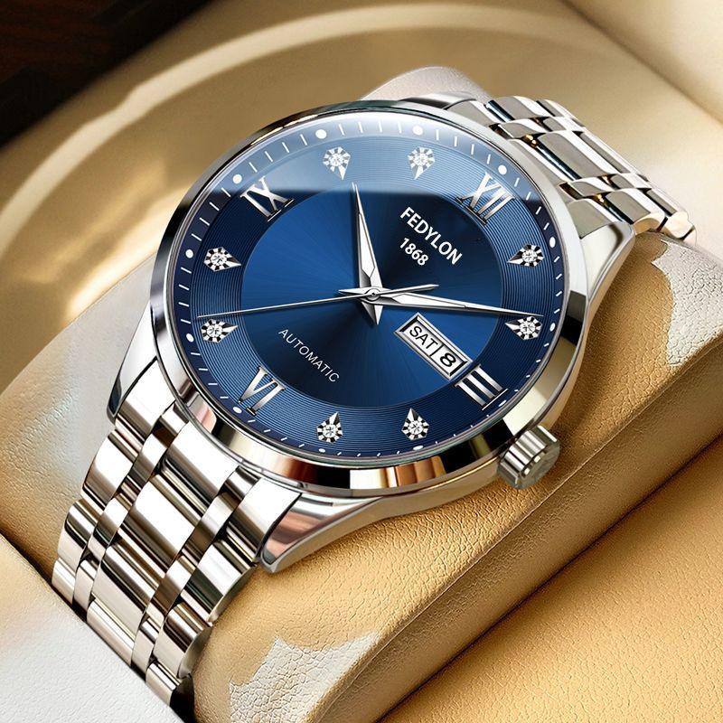 Fedylon 1868 Men's Automatic Watch - Exquisite Gold-Tone Design with Luminous Quartz and Calendar Function